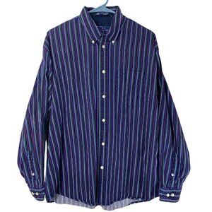 John Ashford Mens Shirt Large Blue Striped Long Sleeve Button Down Casual Pocket